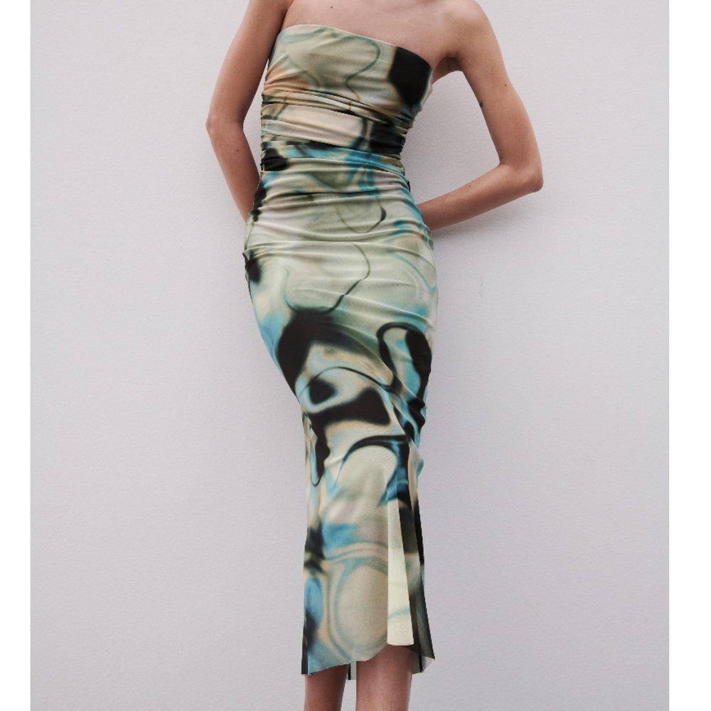 NWT Zara Midi/Maxi Strapless Printed Fitted Dress